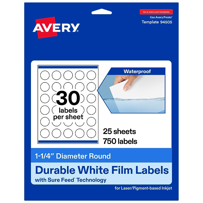 Avery Laser/Inkjet Round Multipurpose Labels, 1.25" Dia., 750 Labels/Pack (94505) image 1