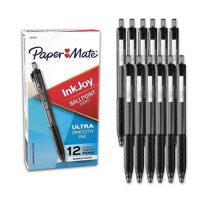 Paper Mate InkJoy 300 RT Retractable Ballpoint Pen, Medium Point, Black Ink, Dozen (1951260) image 1