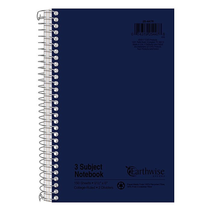 Oxford Earthwise 3-Subject Notebooks, 6