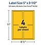Avery Laser/Inkjet Rectangle Multipurpose Labels, 5" x 3.5", Bright Yellow, 320/Box (94256)~#|#~02EBC3B3-B8B3-4E15-8099D204C04621A8_sc7