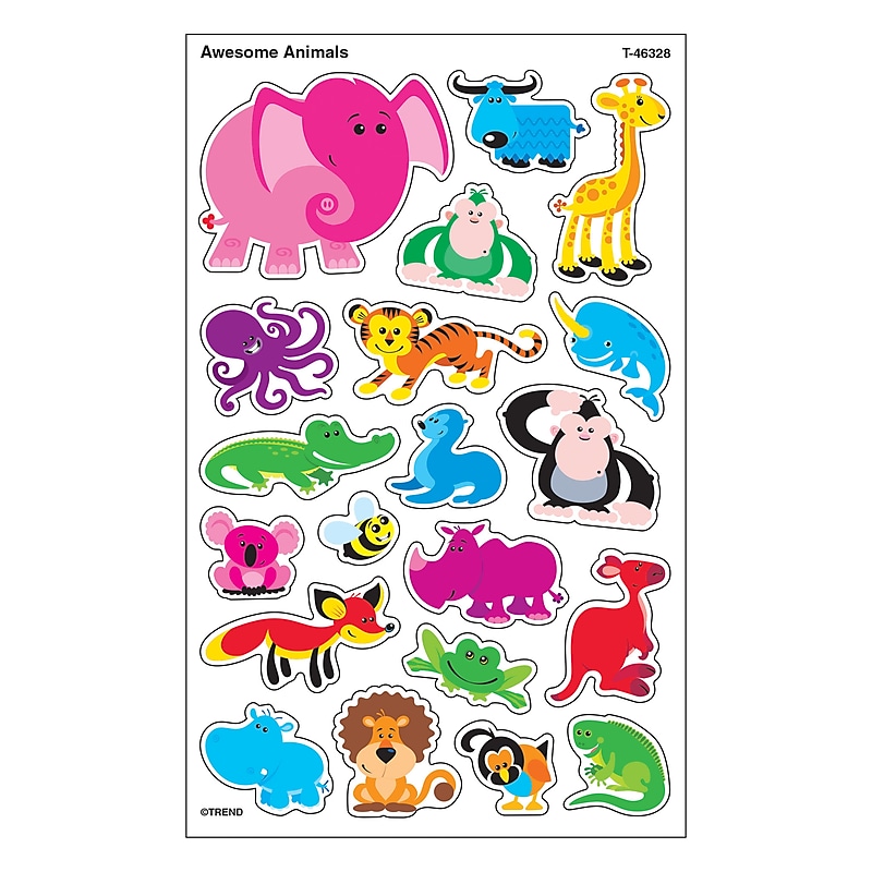 Trend Enterprises Awesome Animals Stickers, Assorted Colors, 160/Pack (T-46328) image 1