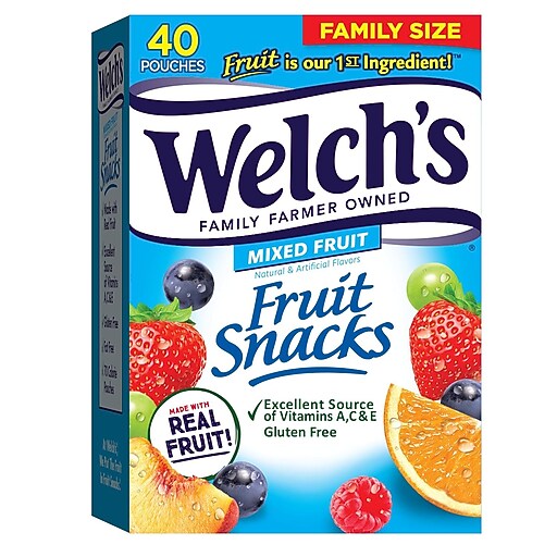 Welch's Gluten Free Mixed Fruit Snacks Gummies, 0.8 oz., 40/Box