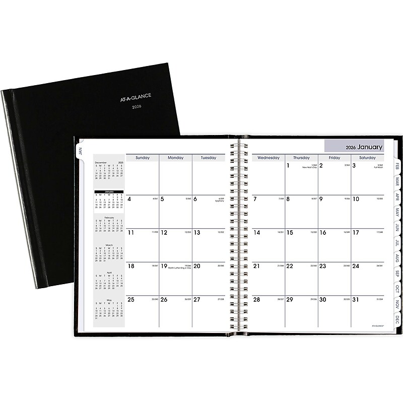 2026 AT-A-GLANCE DayMinder 7" x 8.5" Monthly Planner, Faux Leather Cover, Black (G400H-00-26) image 1