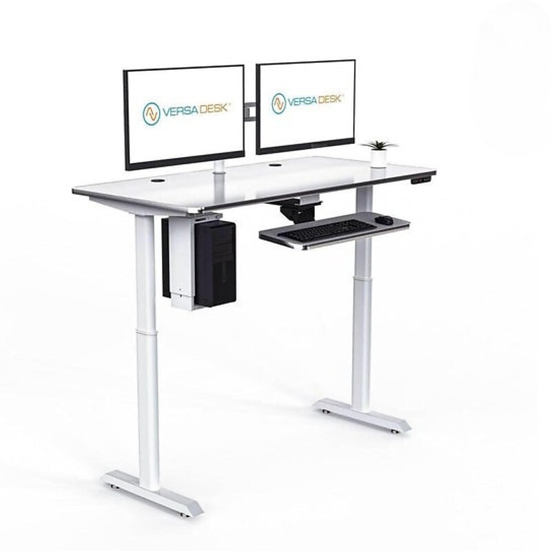 VersaDesk PowerLift 48"W Electric Rectangular Adjustable Standing Desk, White (PLSDR4824-WW-APP) image 1