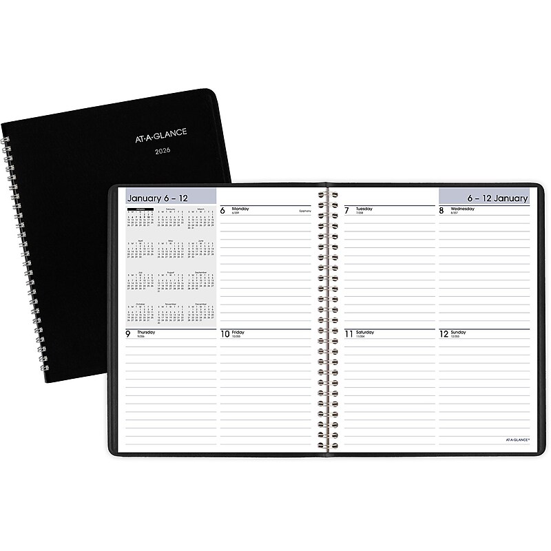 2026 AT-A-GLANCE DayMinder 7" x 8.75" Weekly Planner, Faux Leather Cover, Black (G535-00-26) image 1