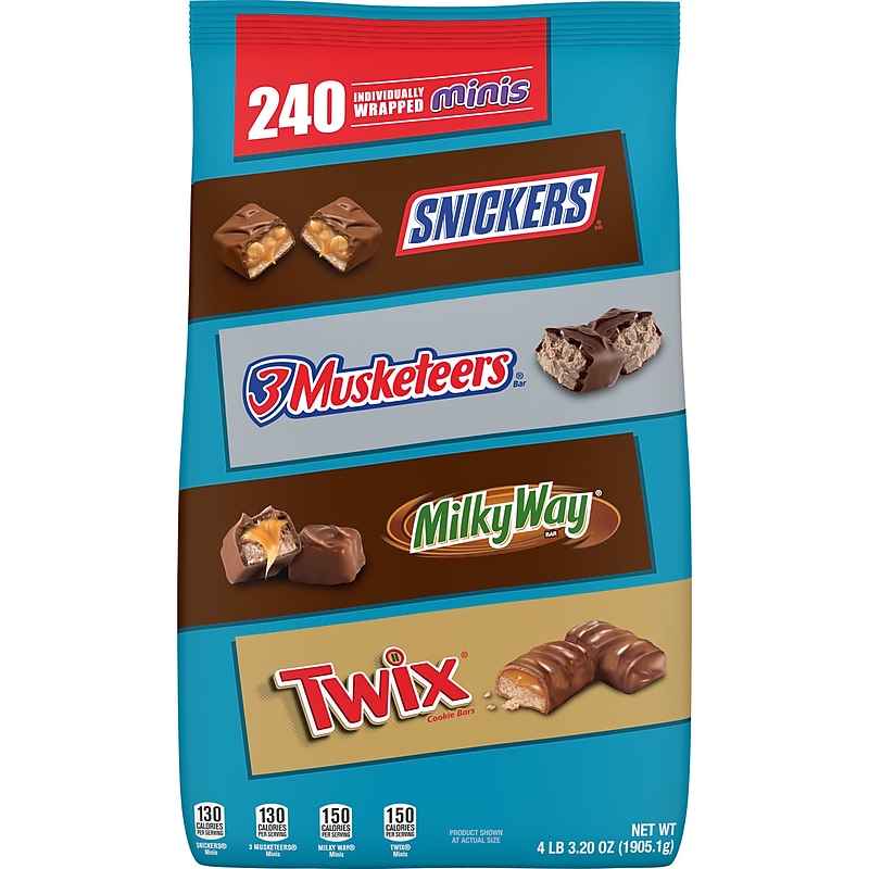 Milky Way, Twix, 3 Musketeers and Snickers Minis Milk Chocolate Candy Bars, 67.2 oz., 240 Pieces (MMM50972) image 1