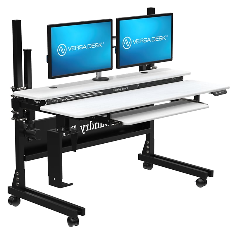 VersaDesk Foundry Bench 60"W Electric Rectangular Adjustable Standing Desk, White/Black (FB6030-BW-APP) image 1