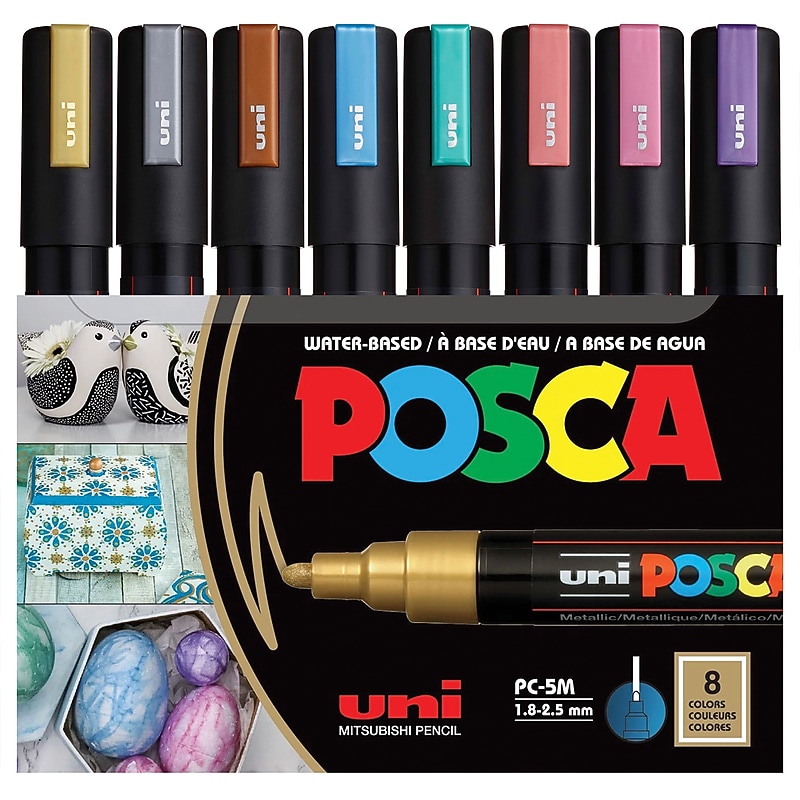 POSCA PC-5M Metallic Water Based Paint Marker, Medium Bullet Tip, Assorted Colors, 8/Set (UBCPC5M8CMETALLIC) image 1