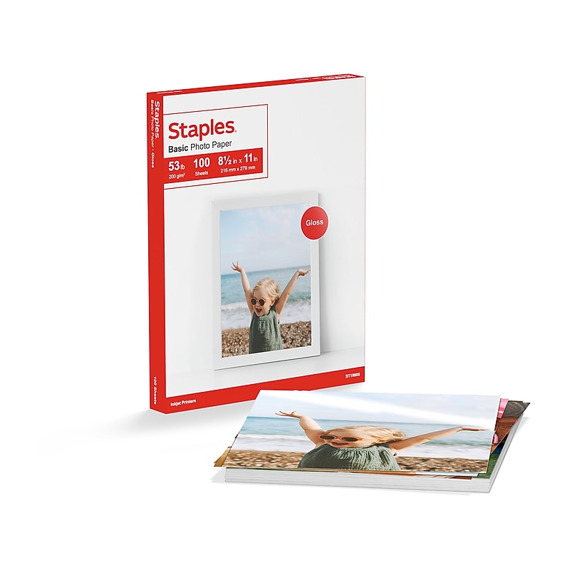 Staples Basic Glossy Photo Paper, 8.5"W x 11"L, 100/Pack (19900/13607) image 1