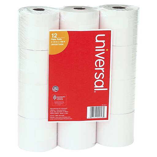 Universal Bond Adding Machines & Calculator Paper Rolls, 2 1/4" x 130