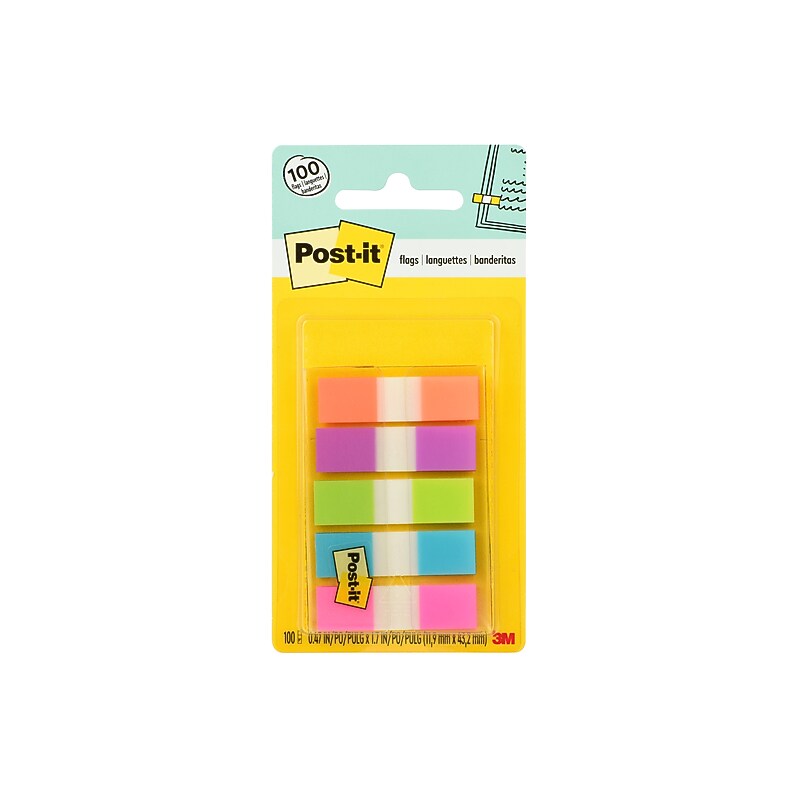 Post-it Flags, 0.5", Assorted Bright Colors, 100 Flags/Pack (683-5CB2) image 1