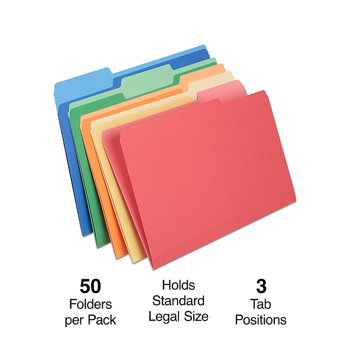 Staples Heavyweight File Folders, 1/3-Cut Tab, Legal Size