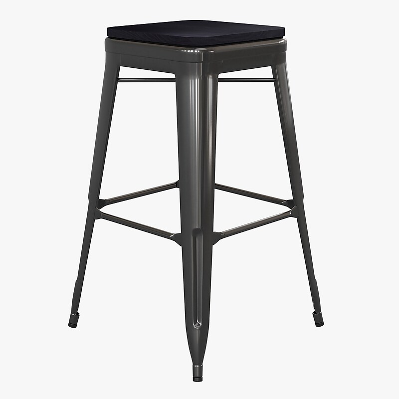 Flash Furniture Cierra Industrial Metal Indoor Bar Height Stools without Back, Black, 4-Pieces/Pack (4ET32030BKRPL2B) image 1