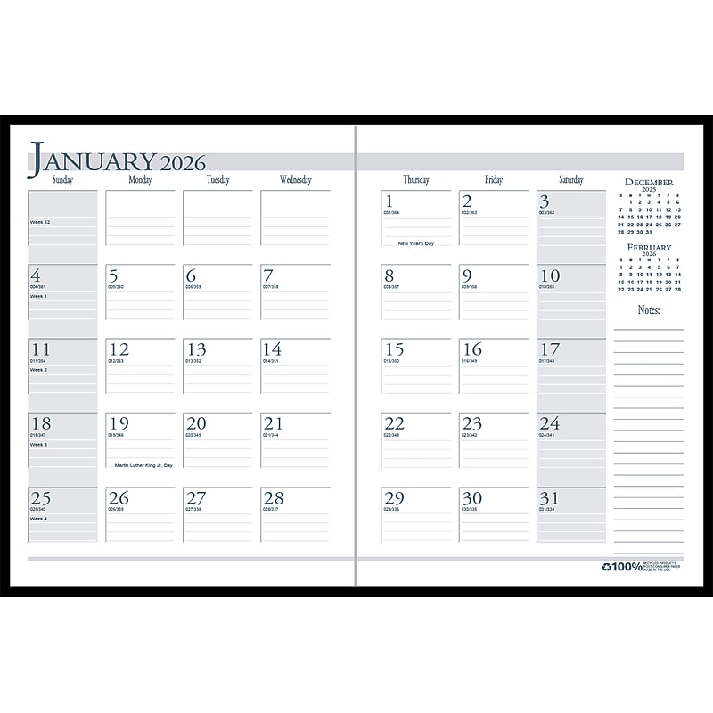 2026 House of Doolittle Economy 11" x 8.5" Calendar Year Monthly Planner, Faux Leather Cover, Black (26002-26) image 1