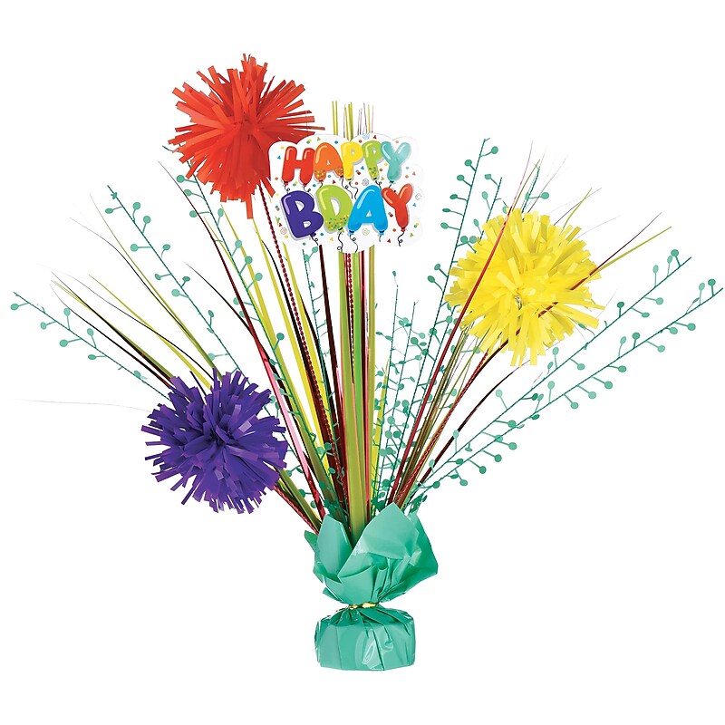 Party City Balloon Birthday Celebration Tinsel Burst Spray Table Centerpiece, Multicolored (AM111397) image 1