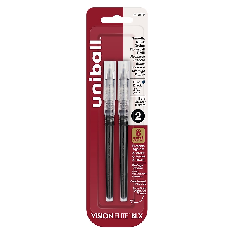 uni-ball Vision Elite Rollerball Pen Refill, Bold Point, Blue/Black Ink, 2/Pack (61234PP) image 1