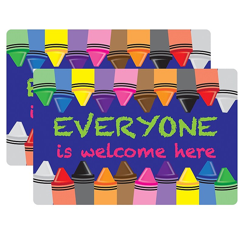 Ashley Smart Poly Commercial Floor Mat, 15.5" x 23.5", Crayons Everyone is Welcome Here, 2/Bundle (ASH91502-2) image 1