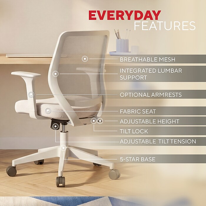 Staples Essentials Ergonomic Fabric Swivel Task Chair, Gray