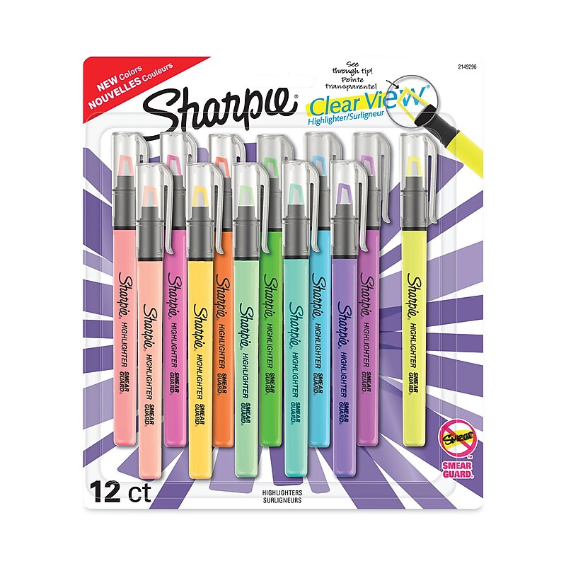 Sharpie® Clearview Pen-Style Highlighter, Assorted Ink Colors, Chisel Tip, Assorted Barrel Colors, 12/Pack image 1