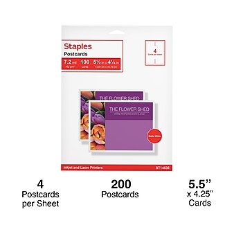 Staples® Matte Postcards, White, 200/Box (ST12496)
