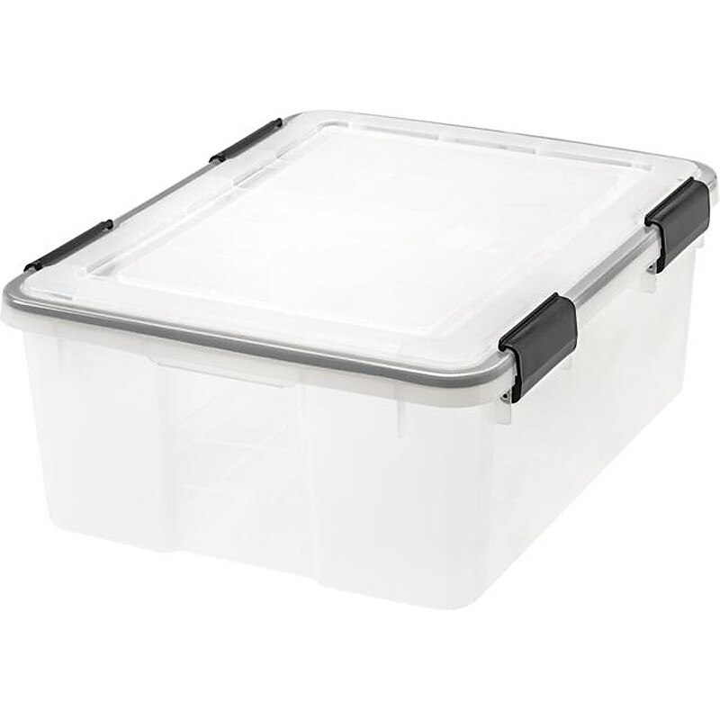 Iris WeatherPro Small Stackable Plastic Storage Bin, 7.75" x 19.7"x 15.75", 30.6 Qt., Clear, 6/Pack (110400) image 1