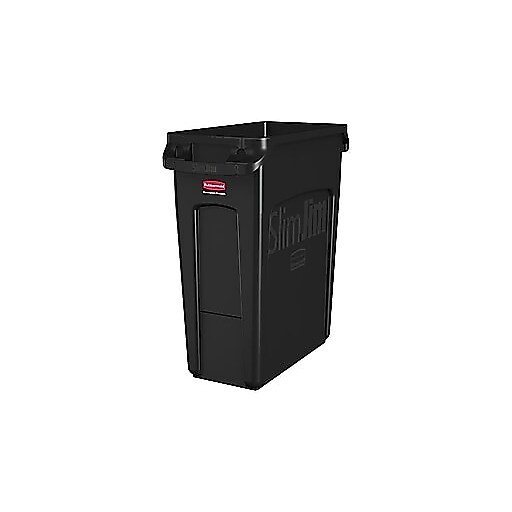 Rubbermaid Vented Slim Jim Resin Trash Can, 16 Gallon, Black