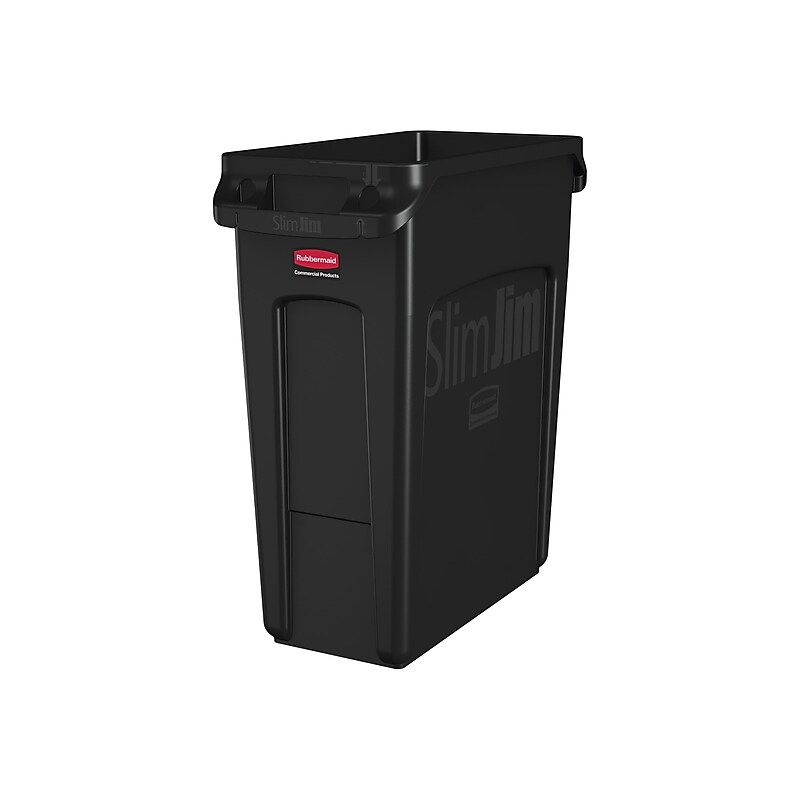 Rubbermaid Vented Slim Jim Resin Trash Can, 16 Gallon, Black (1955959) image 1