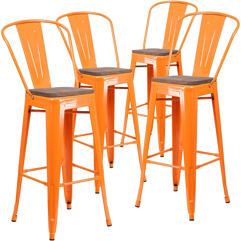 Flash Furniture Lily Contemporary Metal Vertical Back Barstool, Orange, 4-Pieces/Pack (4CH3132030GBORW) image 1