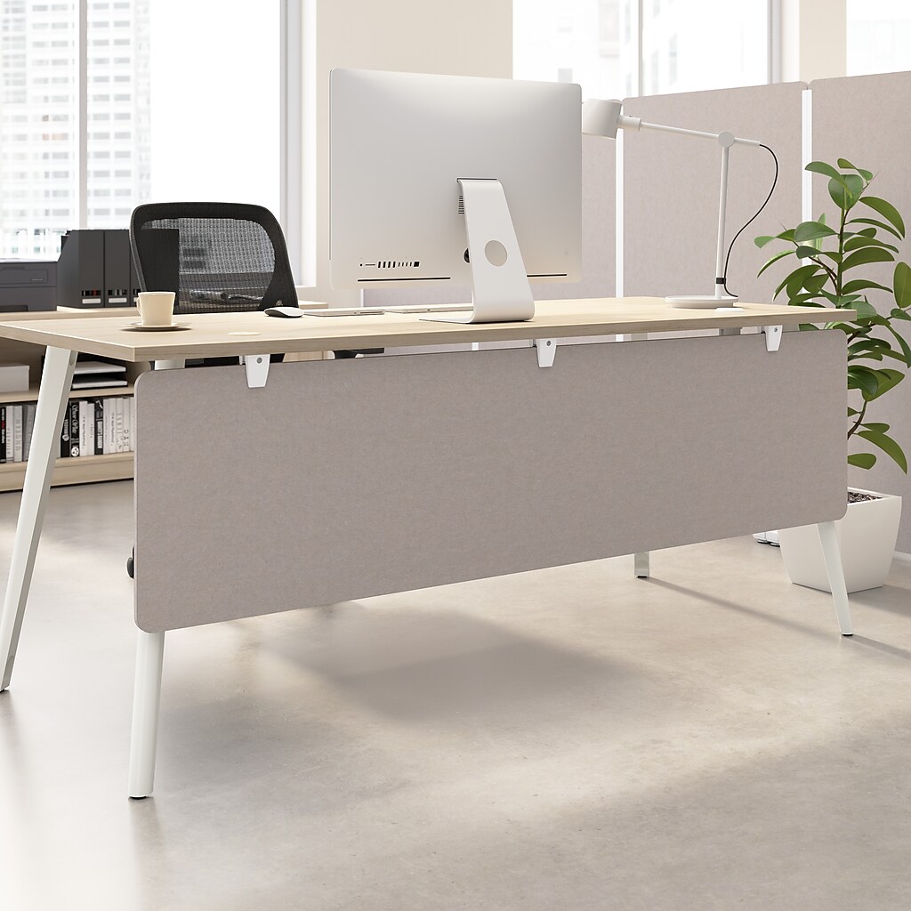 Privacy panel mounted under monitor on desk