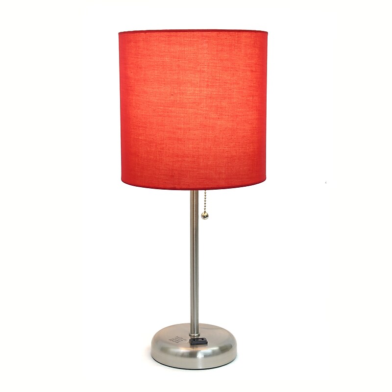 Simple Designs 19.5" LED Table Lamp, Brushed Steel/Red Shade (LT2024-RED-CCLB) image 1