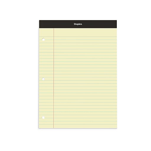 Staples DoubleSheet Notepad, 8.5" x 11.75", Wide Ruled, Canary, 100