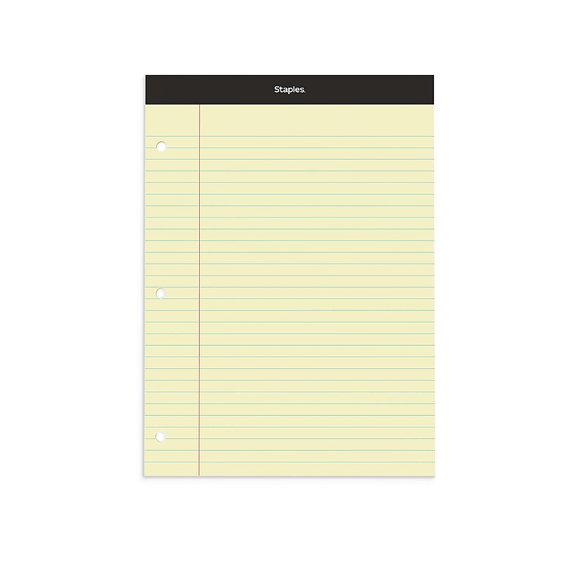 Staples Double-Sheet Notepad, 8.5" x 11.75", Wide Ruled, Canary, 100 Sheets/Pad (20-243) image 1