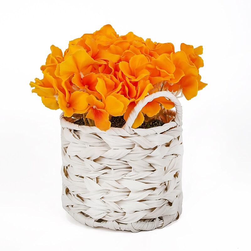 National Tree Company 10" Yellow Hydrangea Bouquet in White Basket (MT81-01326GYW-1) image 1