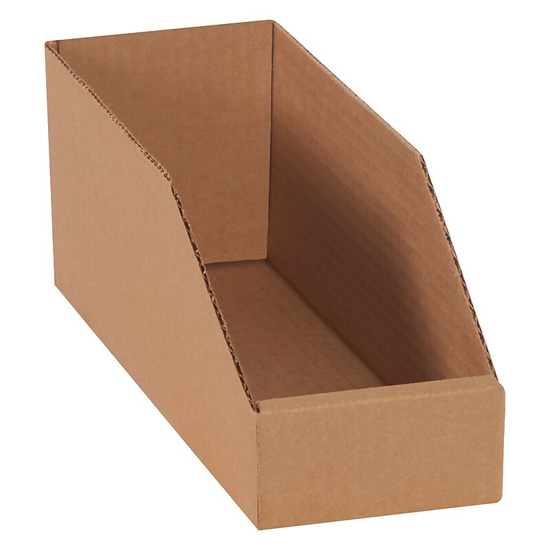 Partners Brand 4 x 12 x 4 1/2" Open Top Bin Boxes, Kraft, 50/Bundle (BINMT412K) image 1