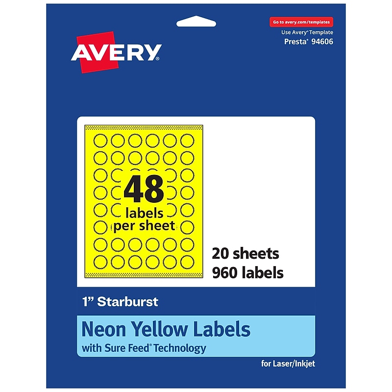 Avery Burst Multipurpose Labels, 1", Neon Yellow, 960/Pack (94606) image 1