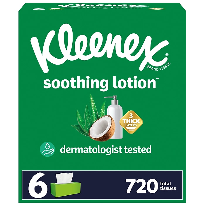 Kleenex Soothing Lotion Facial Tissue, 3-Ply, 120 Sheets/Box, 6