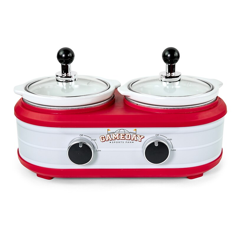 Nostalgia Game Day 1.25-Quart Two-Section Slow Cooker, Red/White (GDDSC125RDSL) image 1