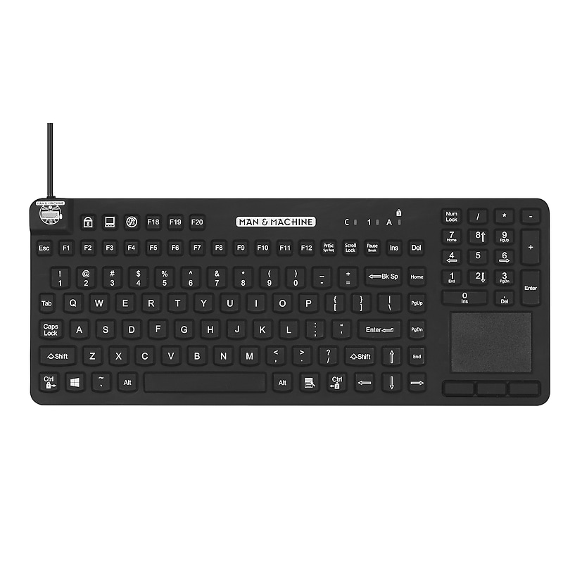 Man & Machine Really Cool Touch Wired Ergonomic Waterproof Keyboard, Black (RCTLP/B5) image 1