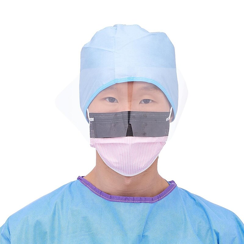 Medline Disposable ASTM Level 3 Procedure Face Masks with Eyeshield, Earloops, Purple/White, 25/Box (NON27710ELZ) image 1