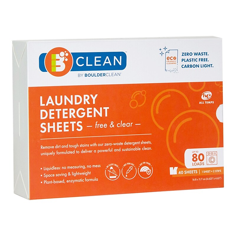 Boulder Clean Laundry Detergent Sheets, Free and Clear, 40/Pack 12 Packs/Carton image 1