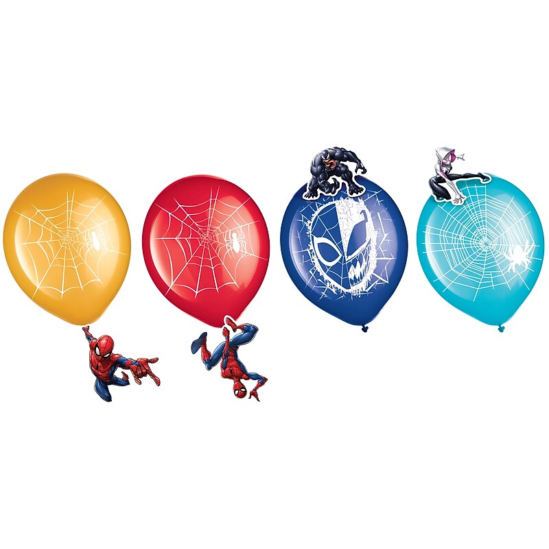 Party City 12" Spider-Man Webbed Wonder Latex Balloon Decorating Kit, Red/Blue, 6/Pack (AM110738) image 1
