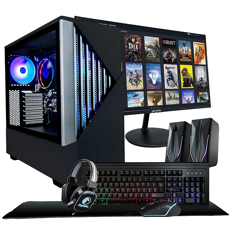 Periphio Reaper Gaming Desktop Computer Including 24" Monitor, AMD Ryzen 5, Radeon Vega 7, 16GB RAM, 1TB SSD, Windows 11 Home image 1
