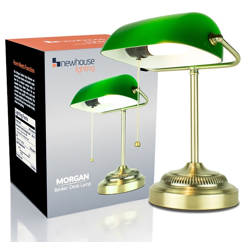 Newhouse Lighting Morgan Banker 14.5" LED Table Lamp, Antique Green (NHDK-MO-GO) image 1