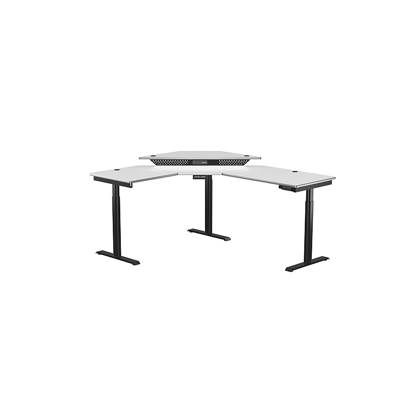 VersaDesk PowerLift 72"W Electric Corner Adjustable Standing Desk, White/Black (PLCSD6072-BW-APP) image 1