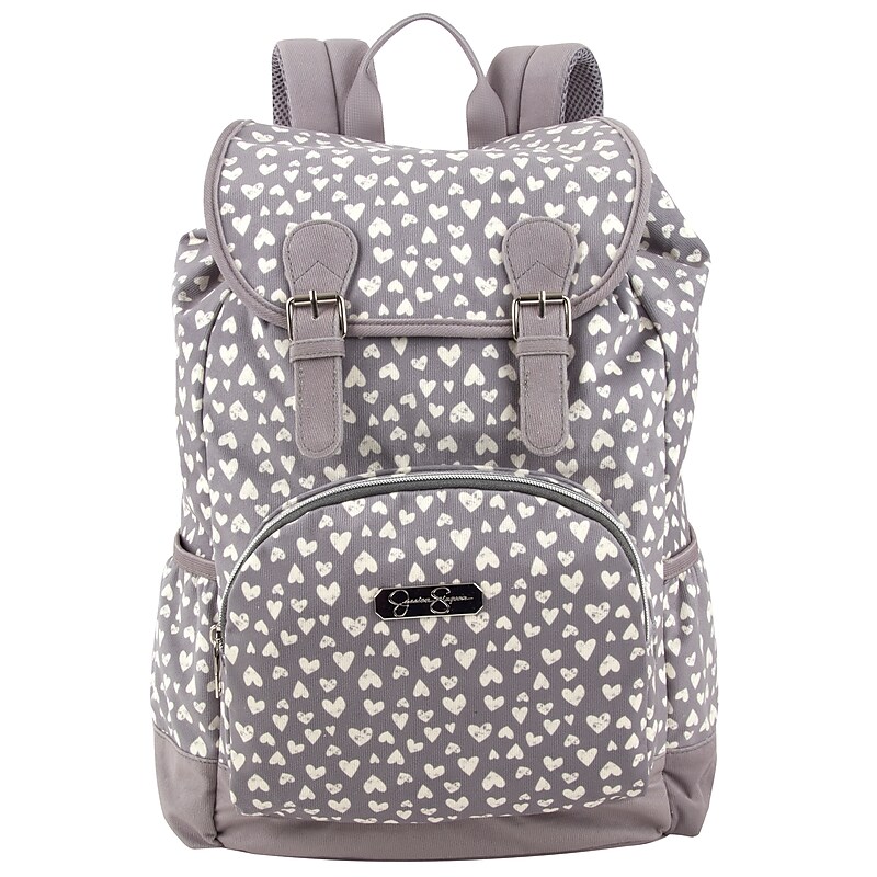 Jessica Simpson Heart Print Laptop Backpack, Medium, Gray (4057SAT) image 1