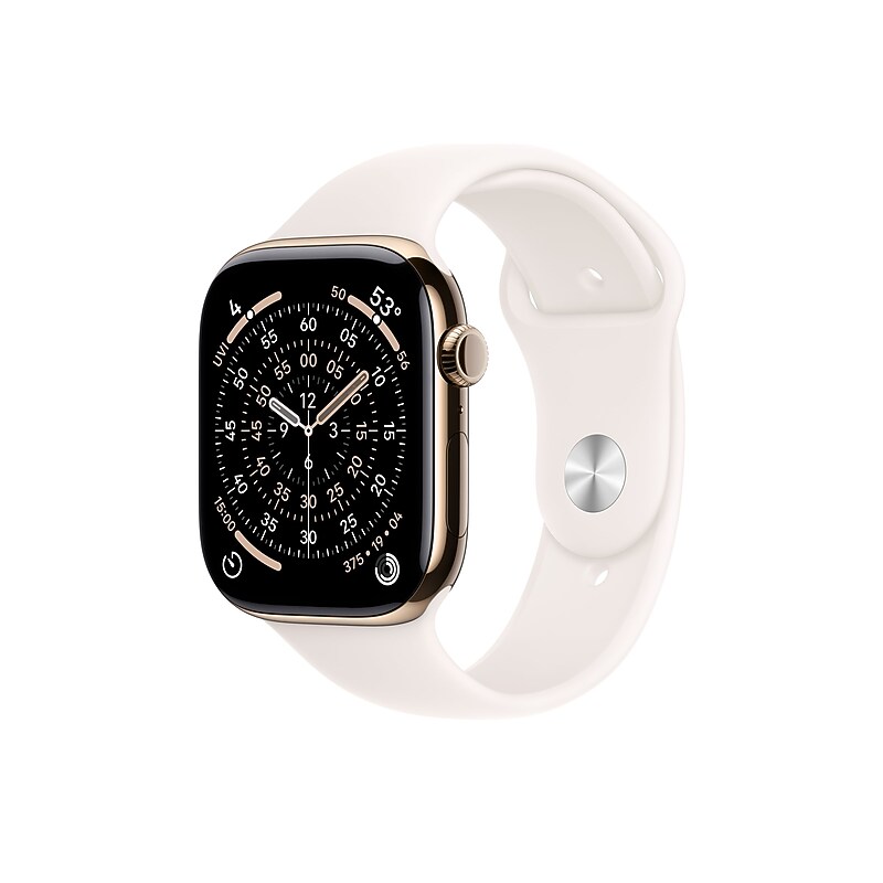 Apple Watch Series 11 GPS + Cellular Smartwatch, 46mm, Gold Titanium Case with Light Blush Sport Band, Small/Medium (MFD54LW/A) image 1