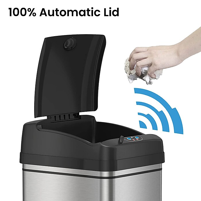 iTouchless Stainless Steel Sensor Trash Can, 13 Gallon, Silver