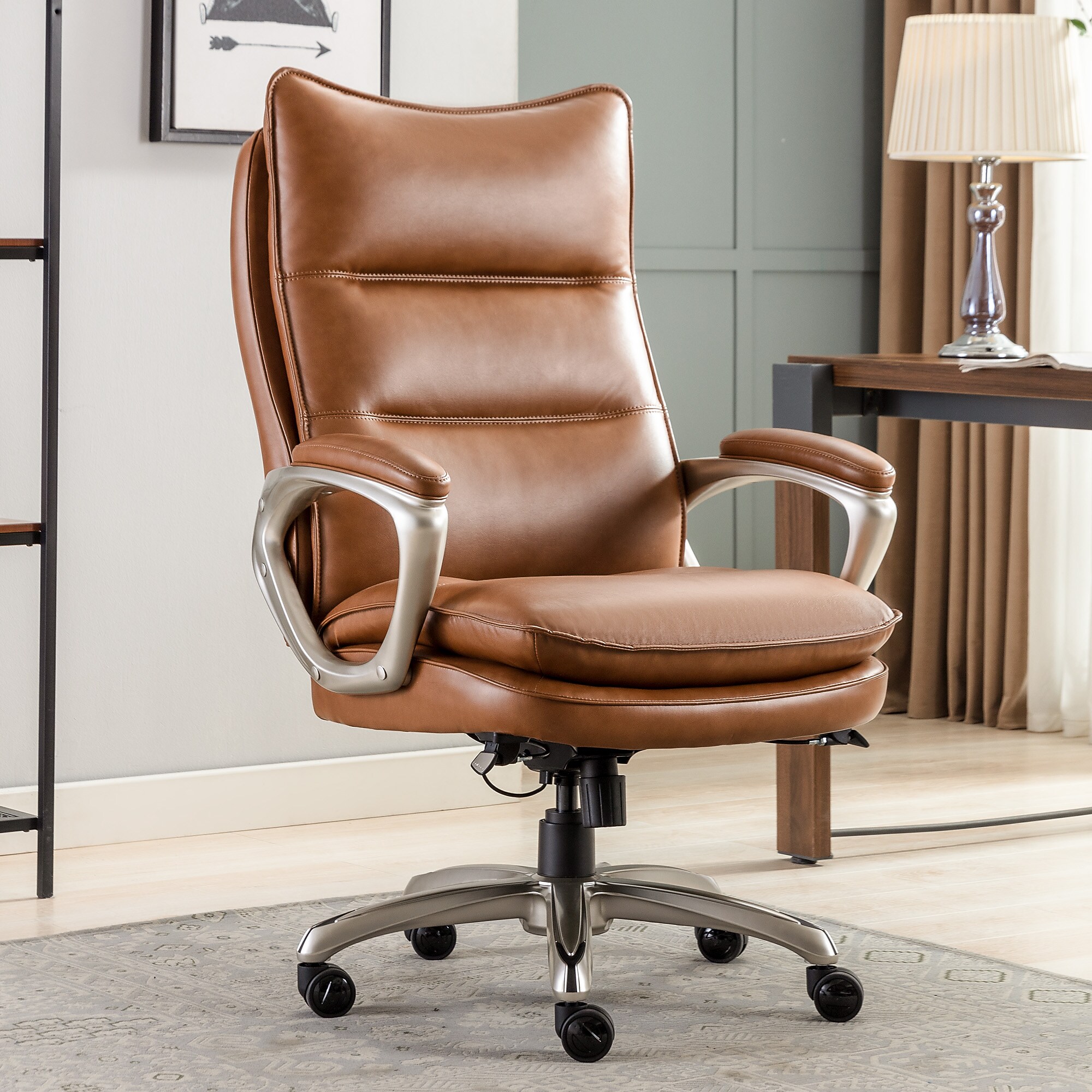 La-Z-Boy Jenkins Ergonomic Bonded Leather Swivel Executive Big & Tall Chair, Brown (60075-CAM) Sansujyuku sansujyuku.com