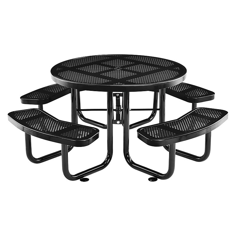 Global Industrial 46" Round Outdoor Steel Picnic Table, Perforated Metal, Black (262078BK) image 1