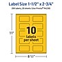 Avery Laser/Inkjet Rectangle Multipurpose Labels, 1.5" x 2.75", Bright Yellow, 200/Pack (94230)~#|#~0448AD5A-17CB-4169-93C7C886A07A35DF_sc7